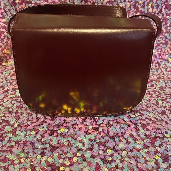 Lanvin Vintage Flap Shoulder Bag Pochette Logo Half Moon Leather Bordeaux - Picture 6 of 9